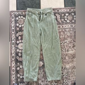 Green wide leg, high rise jeans